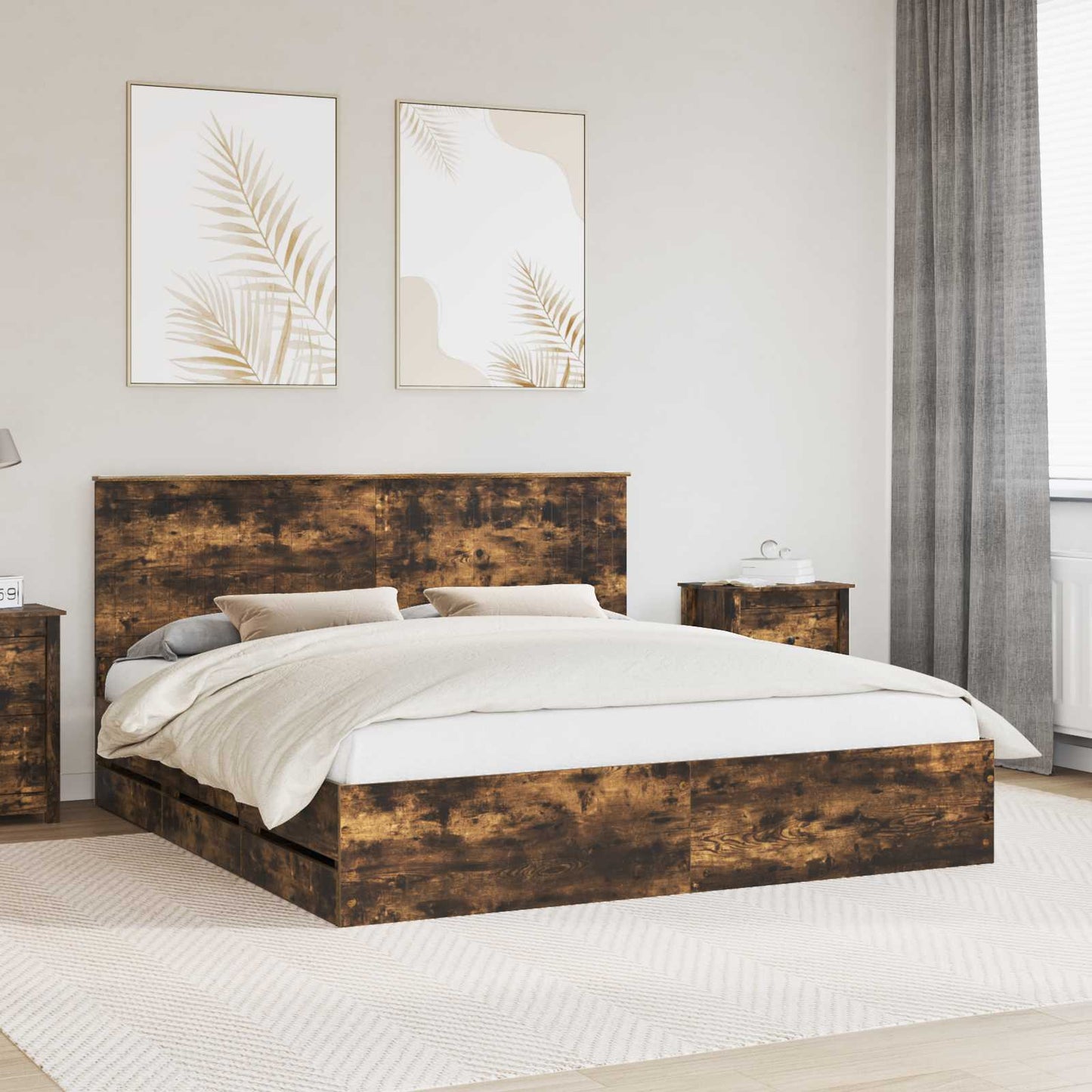 Bedframe Met Lade Ingenieurshout 180 x 200 cm Gerookt eiken