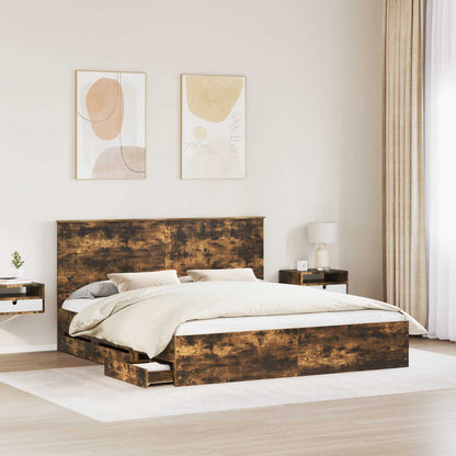 Bedframe Met Lade Ingenieurshout 180 x 200 cm Gerookt eiken