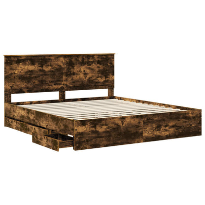 Bedframe Met Lade Ingenieurshout 180 x 200 cm Gerookt eiken