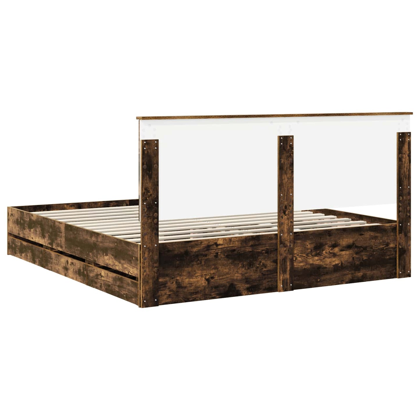 Bedframe Met Lade Ingenieurshout 180 x 200 cm Gerookt eiken