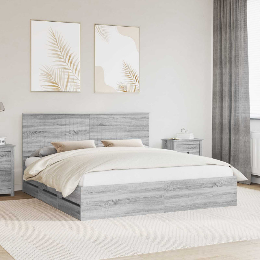 Bedframe Met Lade Ingenieurshout 180 x 200 cm Grijs sonoma