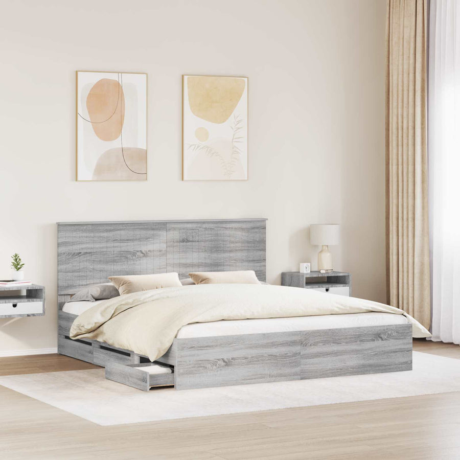 Bedframe Met Lade Ingenieurshout 180 x 200 cm Grijs sonoma