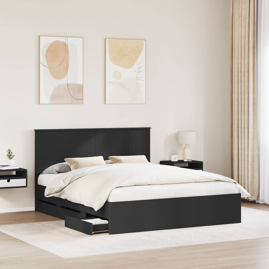 Bedframe met hoofdeinde Zwart 160 x 200 cm Ingenieurshout