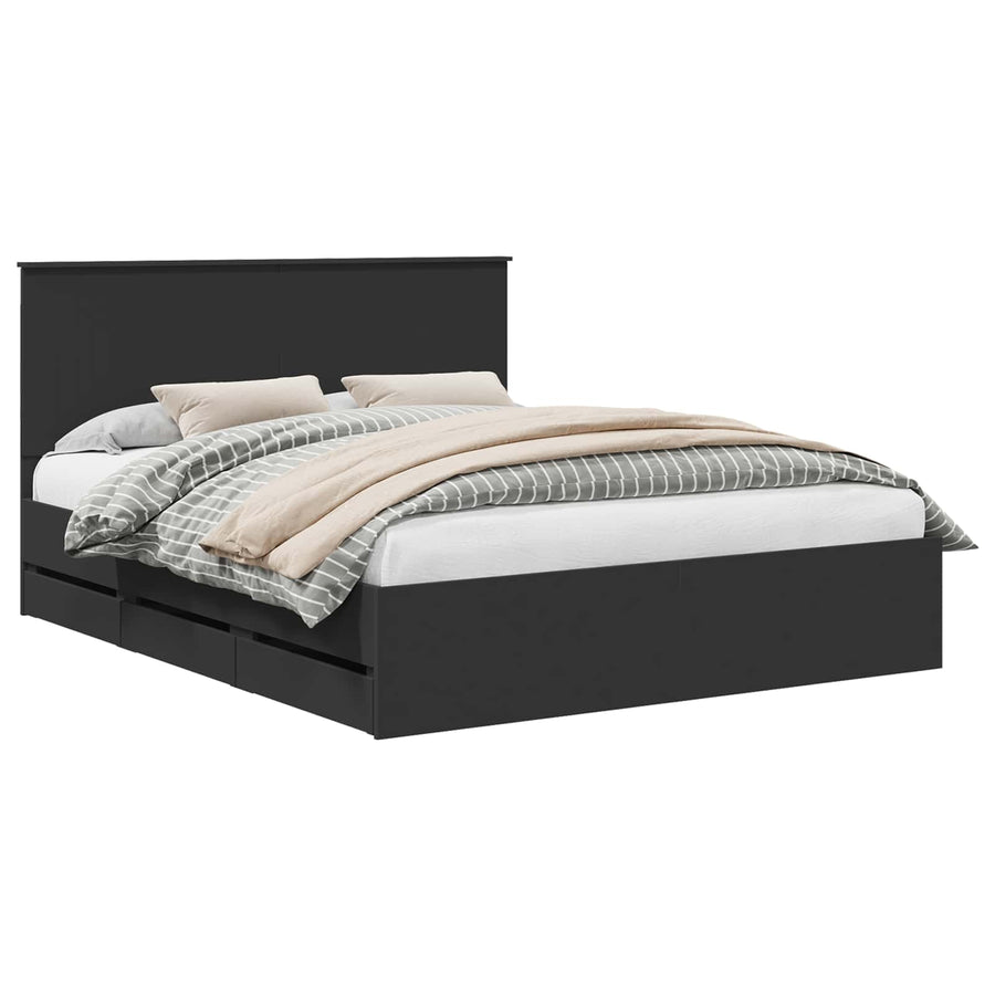 Bedframe met hoofdeinde Zwart 160 x 200 cm Ingenieurshout