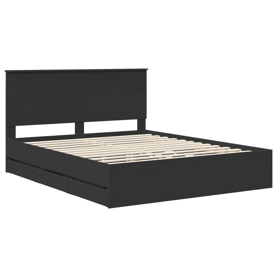 Bedframe met hoofdeinde Zwart 160 x 200 cm Ingenieurshout