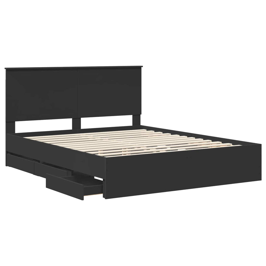 Bedframe met hoofdeinde Zwart 160 x 200 cm Ingenieurshout
