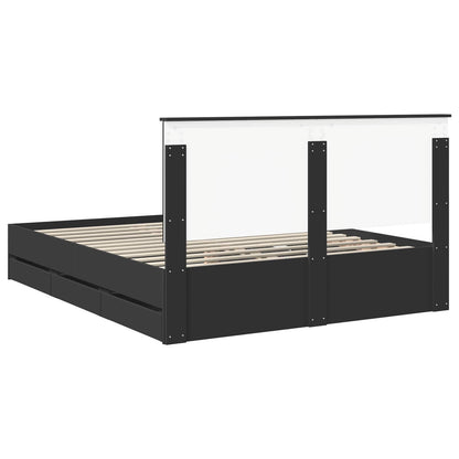 Bedframe met hoofdeinde Zwart 160 x 200 cm Ingenieurshout