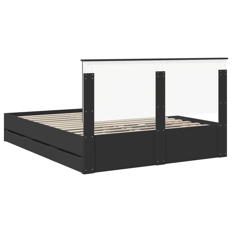 Bedframe met hoofdeinde Zwart 160 x 200 cm Ingenieurshout