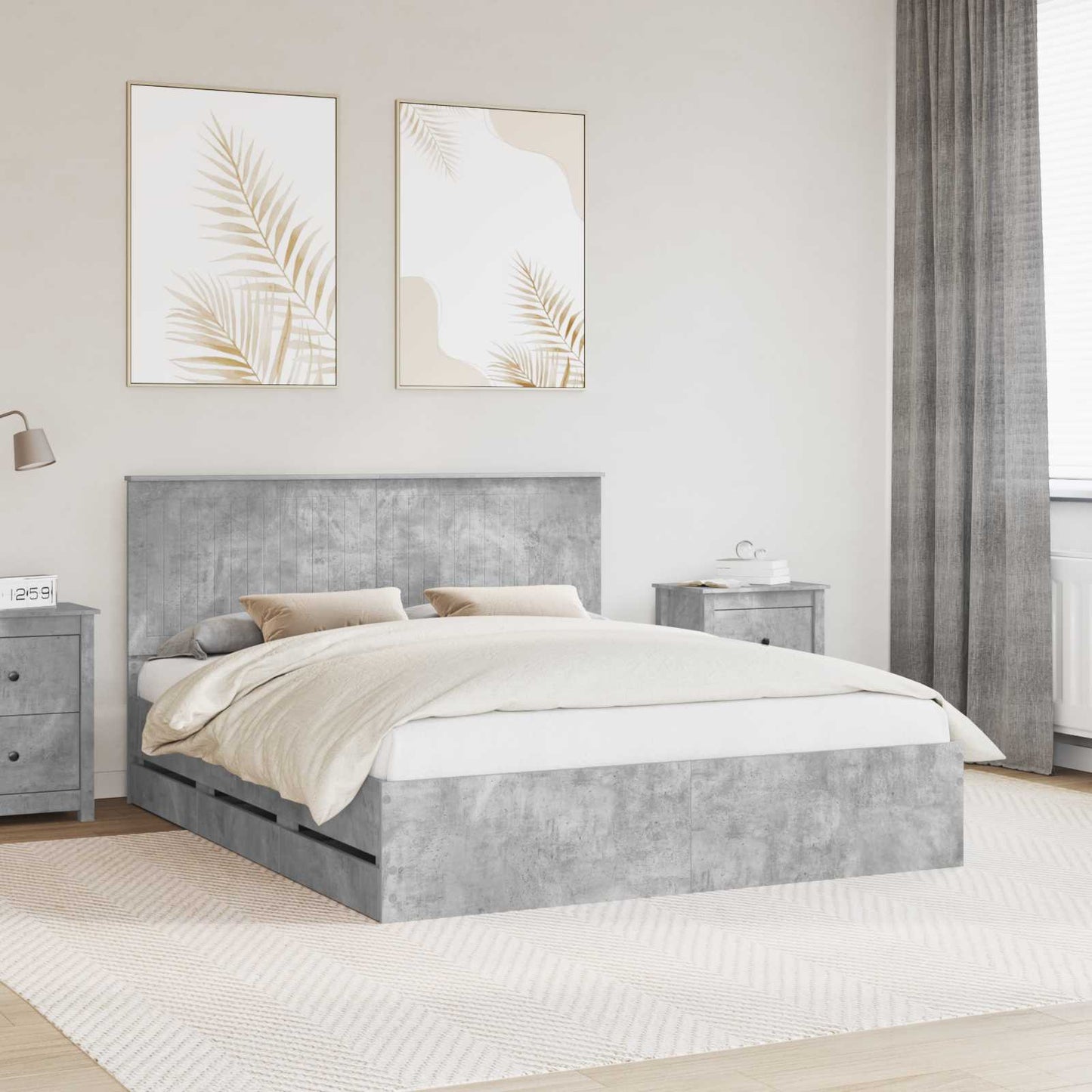 Bedframe Met Lade Beton Grijs Ingenieurshout 160 x 200 cm Betongrijs