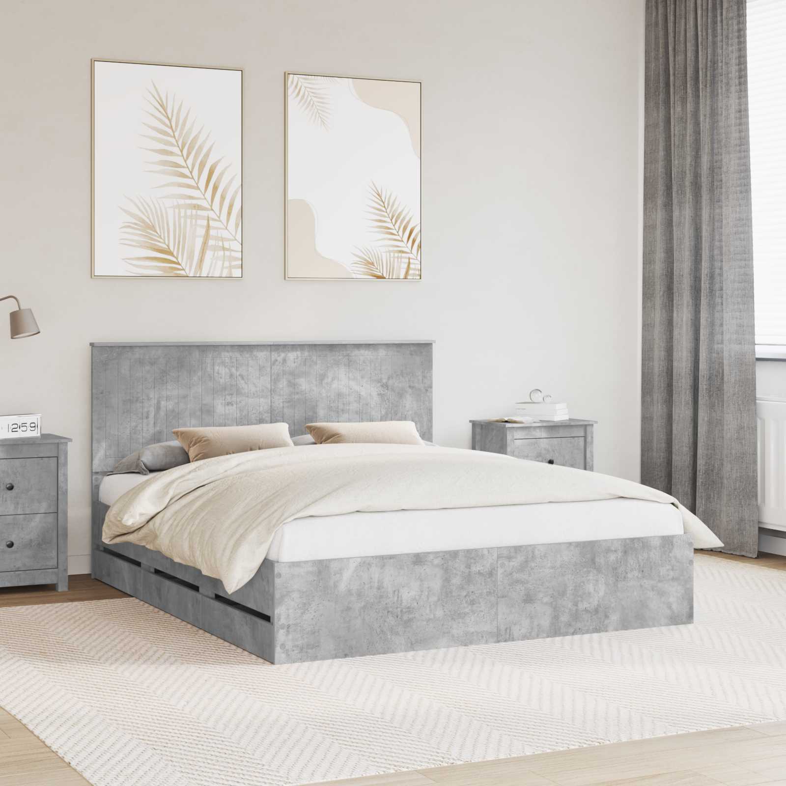 Bedframe Met Lade Beton Grijs Ingenieurshout 160 x 200 cm Betongrijs