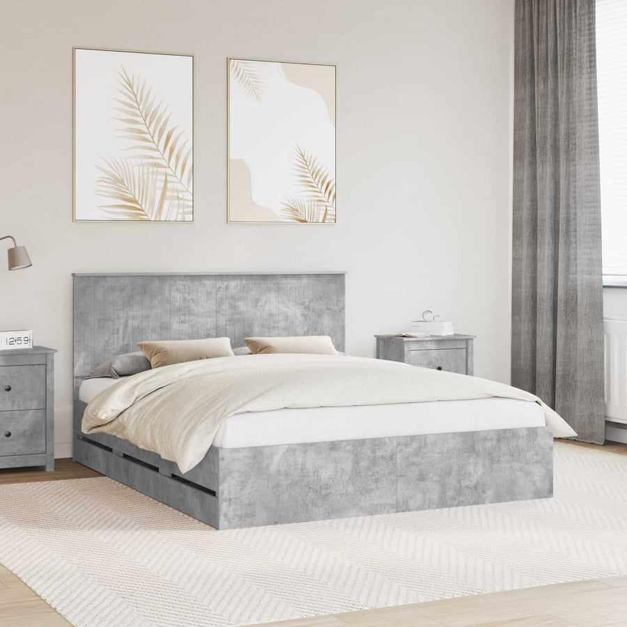 Bedframe Met Lade Beton Grijs Ingenieurshout 160 x 200 cm Betongrijs