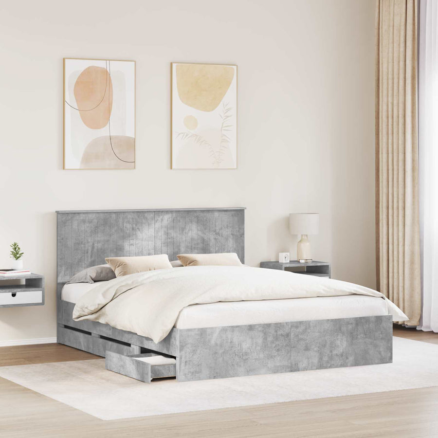 Bedframe Met Lade Beton Grijs Ingenieurshout 160 x 200 cm Betongrijs