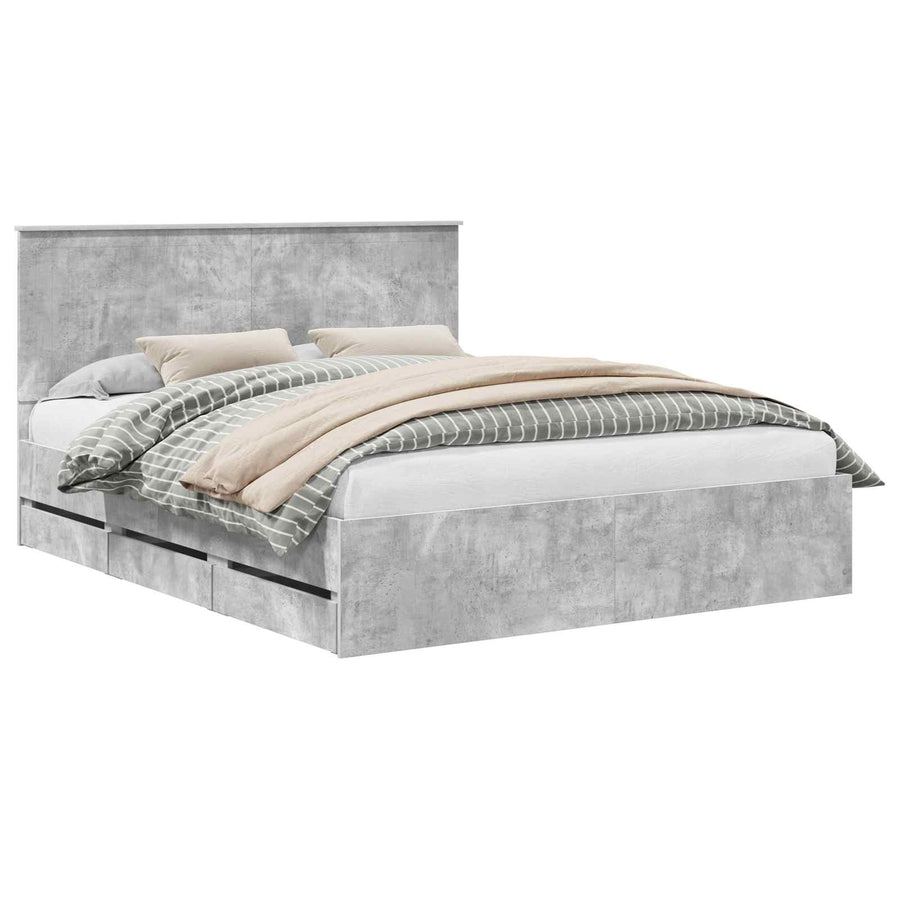 Bedframe Met Lade Beton Grijs Ingenieurshout 160 x 200 cm Betongrijs