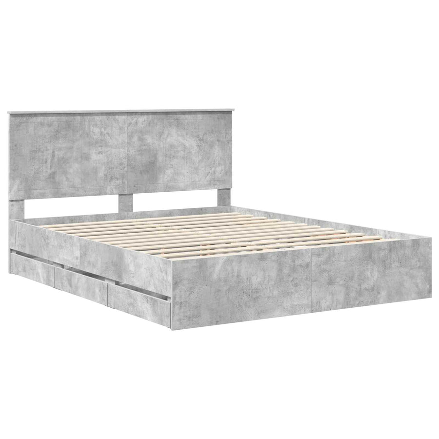 Bedframe Met Lade Beton Grijs Ingenieurshout 160 x 200 cm Betongrijs