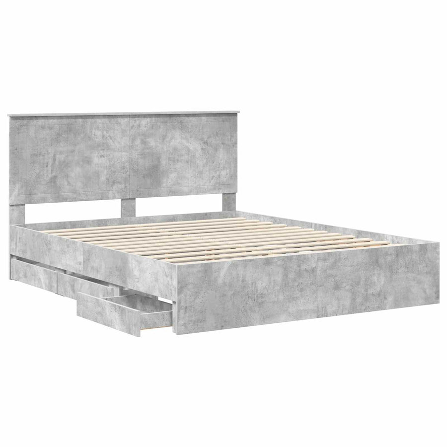 Bedframe Met Lade Beton Grijs Ingenieurshout 160 x 200 cm Betongrijs