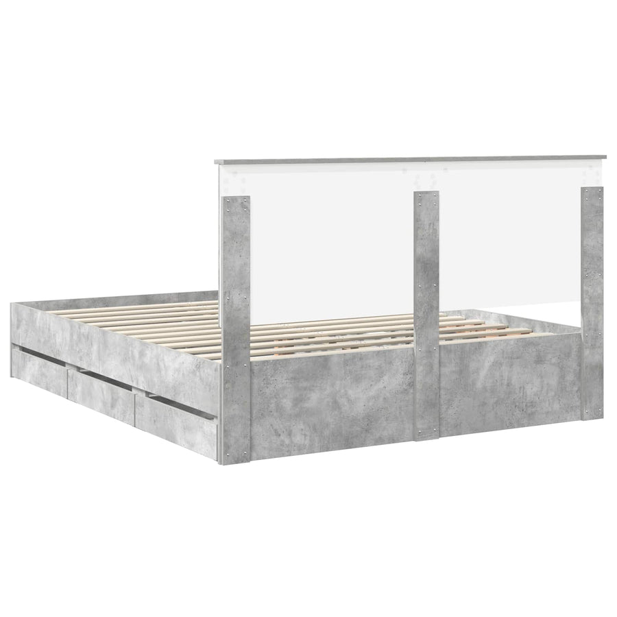 Bedframe Met Lade Beton Grijs Ingenieurshout 160 x 200 cm Betongrijs