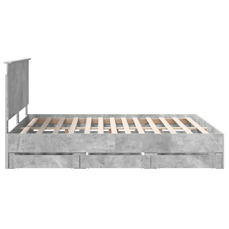 Bedframe Met Lade Beton Grijs Ingenieurshout 160 x 200 cm Betongrijs
