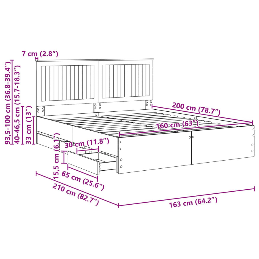 Bedframe Met Lade Beton Grijs Ingenieurshout 160 x 200 cm Betongrijs