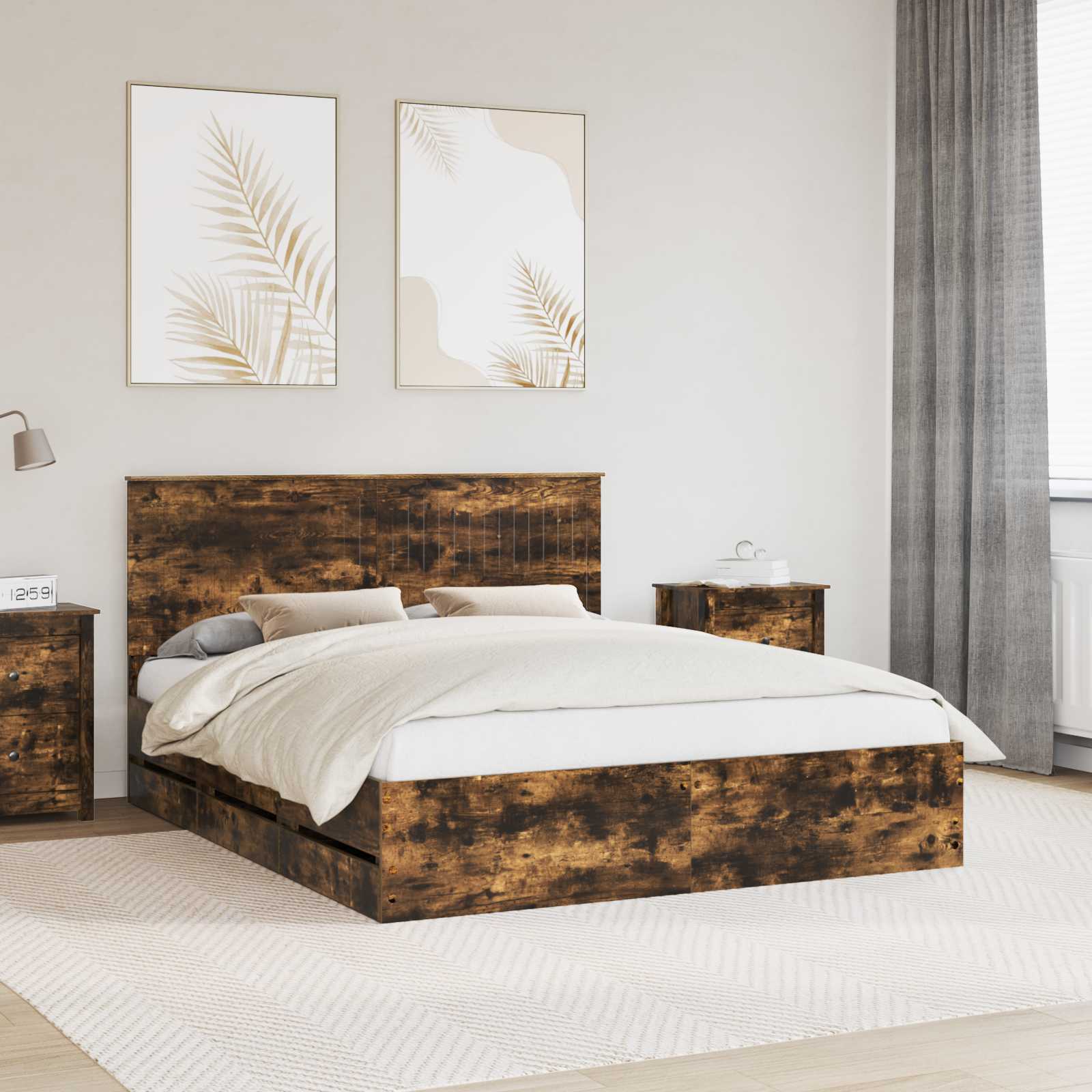Bedframe Met Lade Ingenieurshout 160 x 200 cm Gerookt eiken