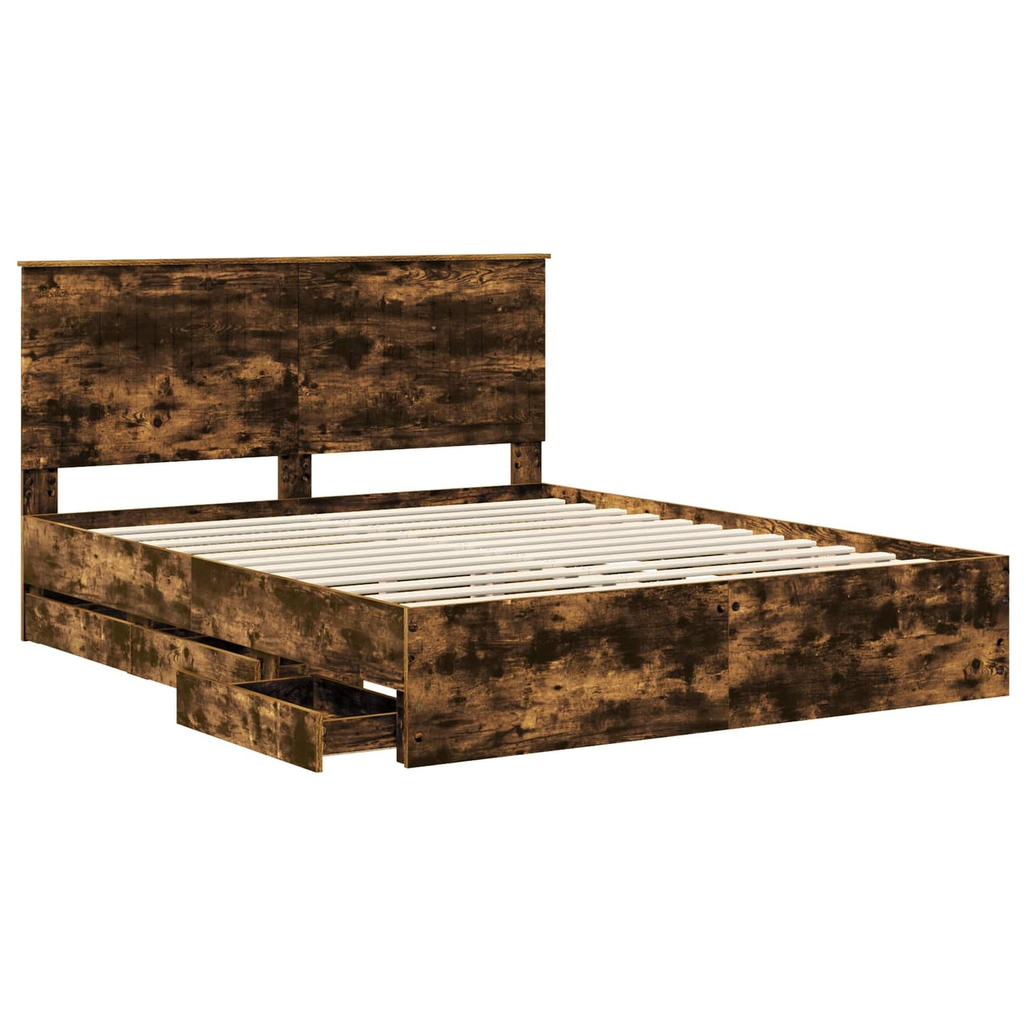 Bedframe Met Lade Ingenieurshout 160 x 200 cm Gerookt eiken