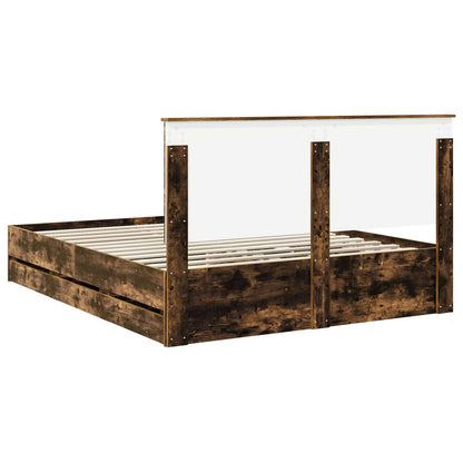 Bedframe Met Lade Ingenieurshout 160 x 200 cm Gerookt eiken