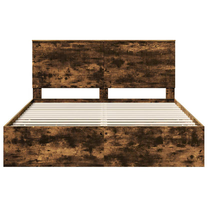 Bedframe Met Lade Ingenieurshout 160 x 200 cm Gerookt eiken