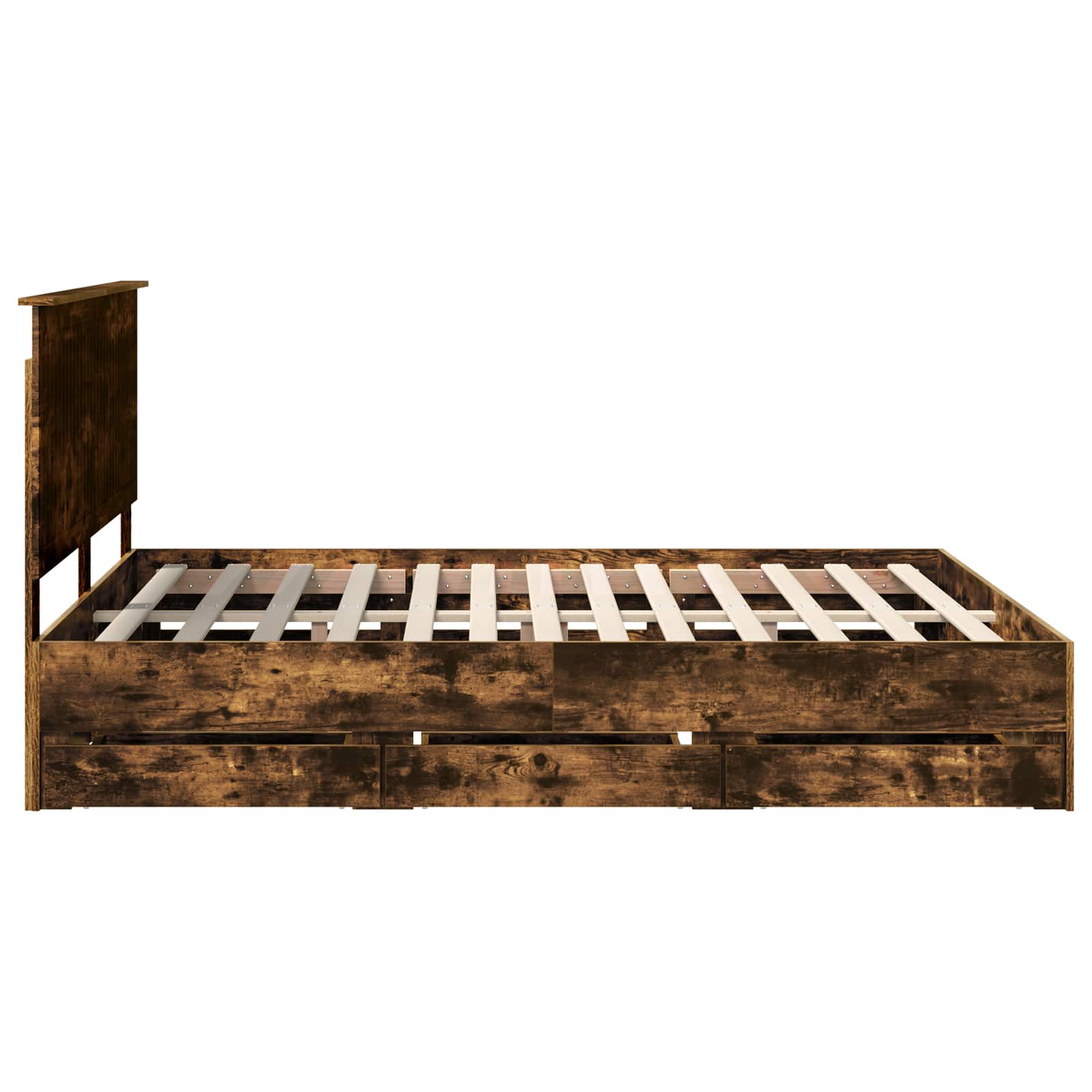 Bedframe Met Lade Ingenieurshout 160 x 200 cm Gerookt eiken