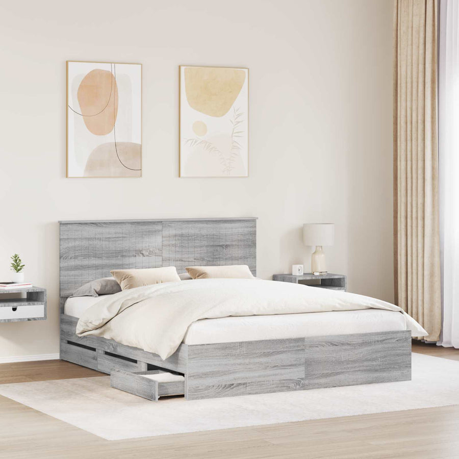 Bedframe met lade Grijs Sonoma 160 x 200 cm Ingenieurshout