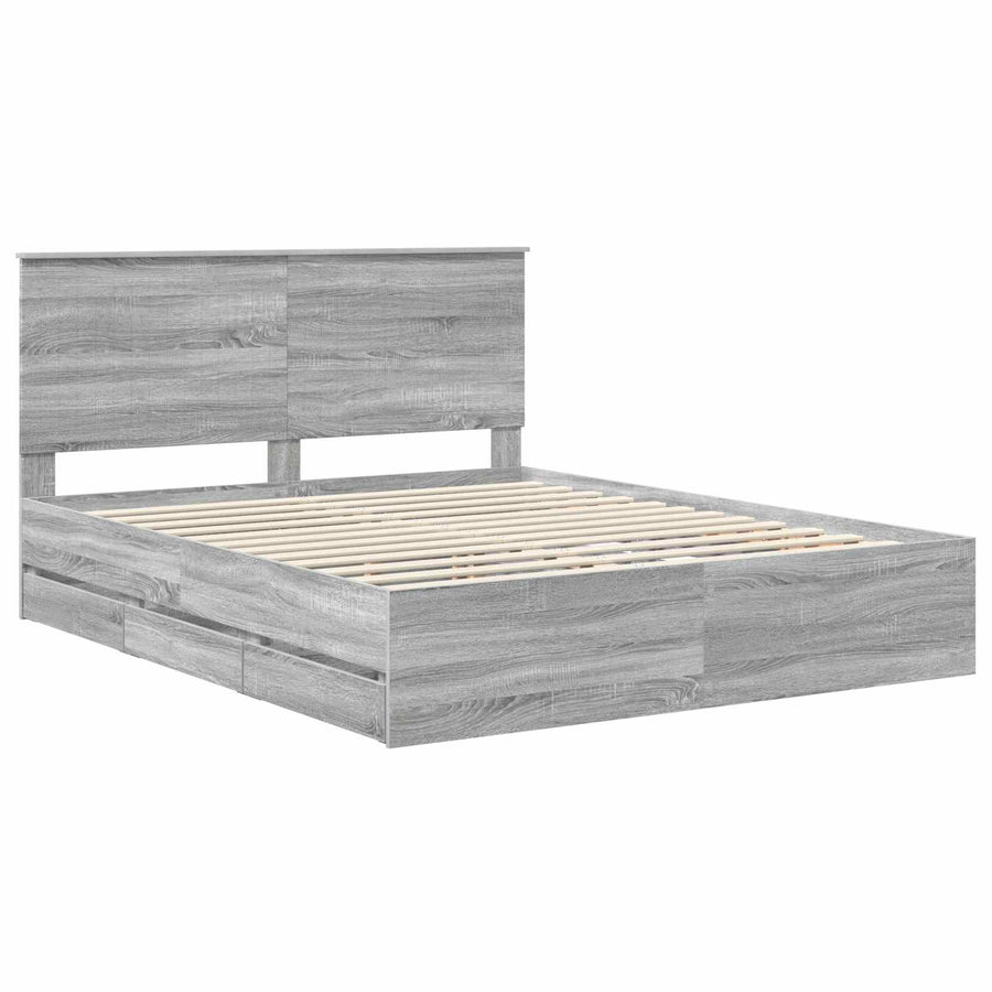 Bedframe met lade Grijs Sonoma 160 x 200 cm Ingenieurshout
