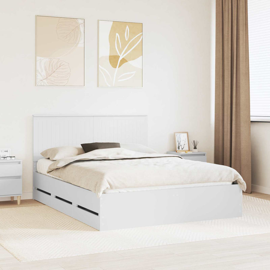 Bedframe Met Lade Met Opslag Ingenieurshout 150 x 200 cm Wit