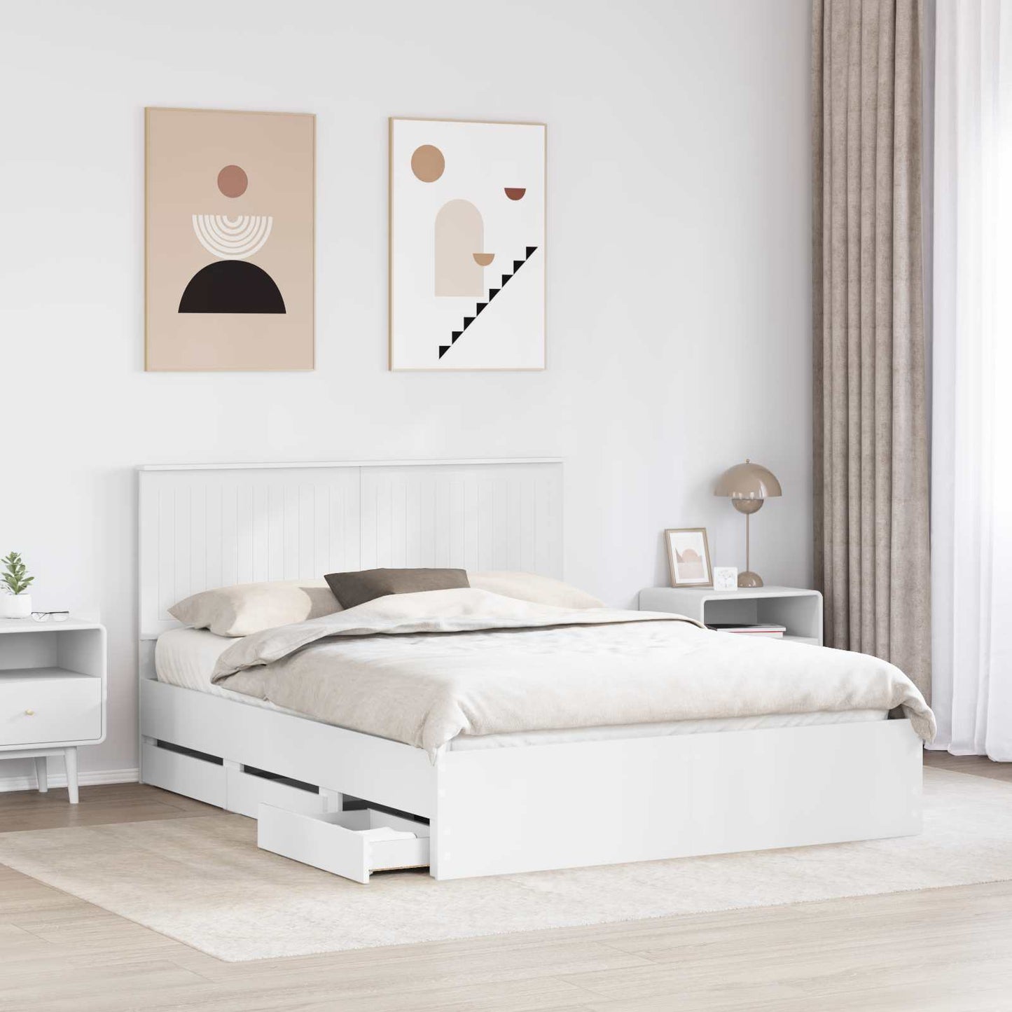 Bedframe Met Lade Met Opslag Ingenieurshout 150 x 200 cm Wit