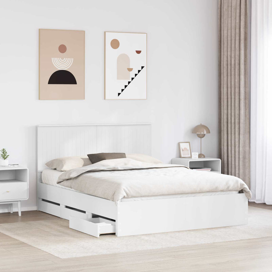 Bedframe Met Lade Met Opslag Ingenieurshout 150 x 200 cm Wit