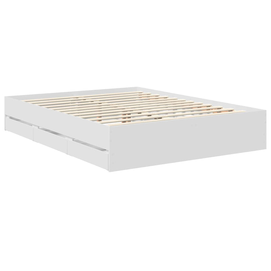 Bedframe Met Lade Met Opslag Ingenieurshout 150 x 200 cm Wit