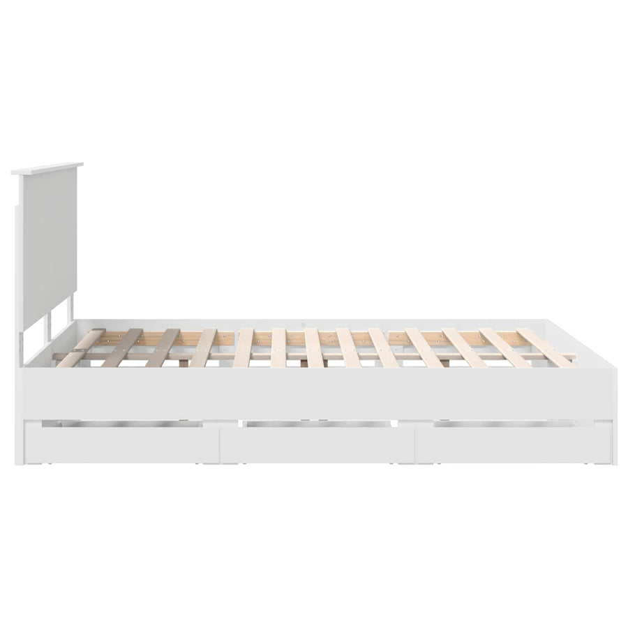 Bedframe Met Lade Met Opslag Ingenieurshout 150 x 200 cm Wit