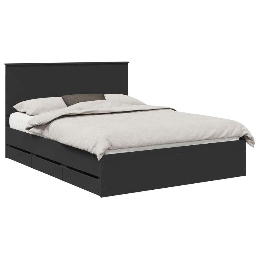 Bedframe Met Lade Met Opslag Ingenieurshout 150 x 200 cm Zwart