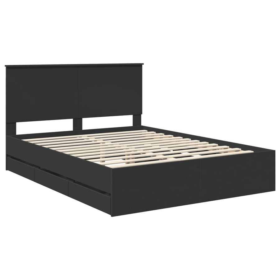 Bedframe Met Lade Met Opslag Ingenieurshout 150 x 200 cm Zwart