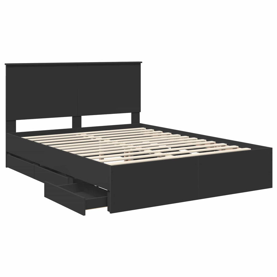 Bedframe Met Lade Met Opslag Ingenieurshout 150 x 200 cm Zwart