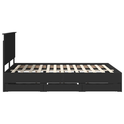 Bedframe Met Lade Met Opslag Ingenieurshout 150 x 200 cm Zwart