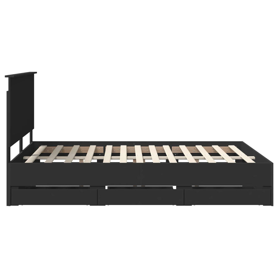 Bedframe Met Lade Met Opslag Ingenieurshout 150 x 200 cm Zwart