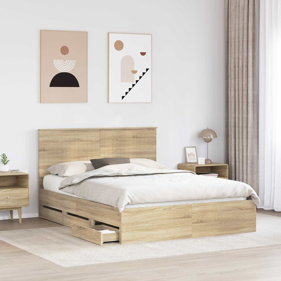Bedframe Met Lade Ingenieurshout 150 x 200 cm Sonoma eiken