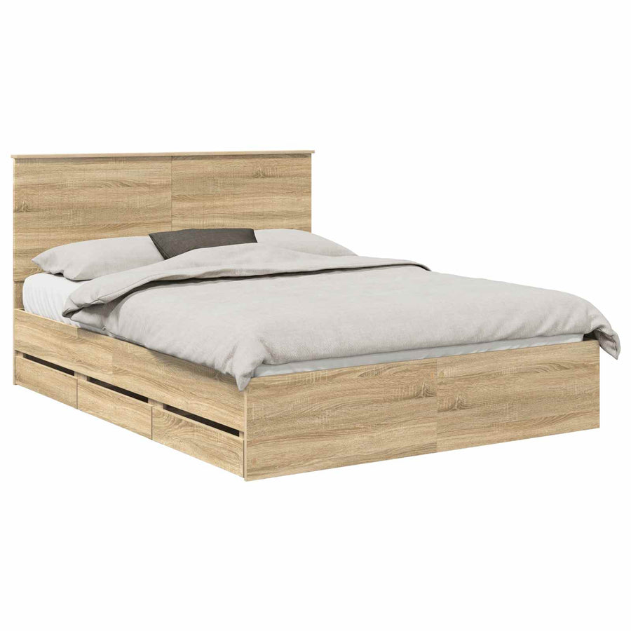 Bedframe Met Lade Ingenieurshout 150 x 200 cm Sonoma eiken