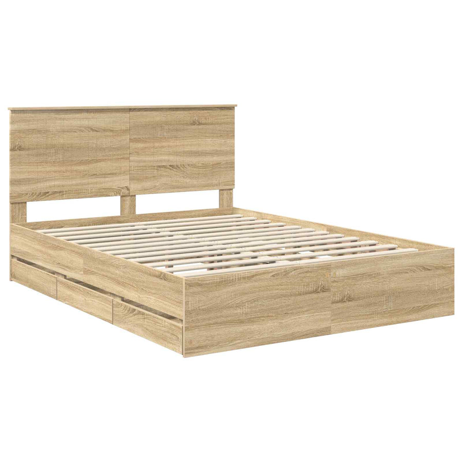 Bedframe Met Lade Ingenieurshout 150 x 200 cm Sonoma eiken