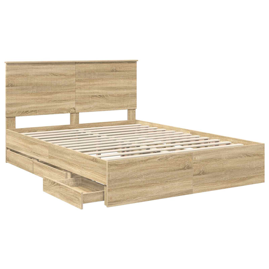 Bedframe Met Lade Ingenieurshout 150 x 200 cm Sonoma eiken