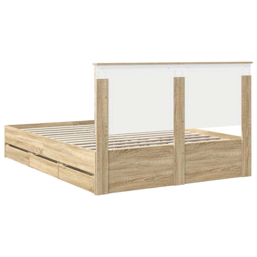Bedframe Met Lade Ingenieurshout 150 x 200 cm Sonoma eiken