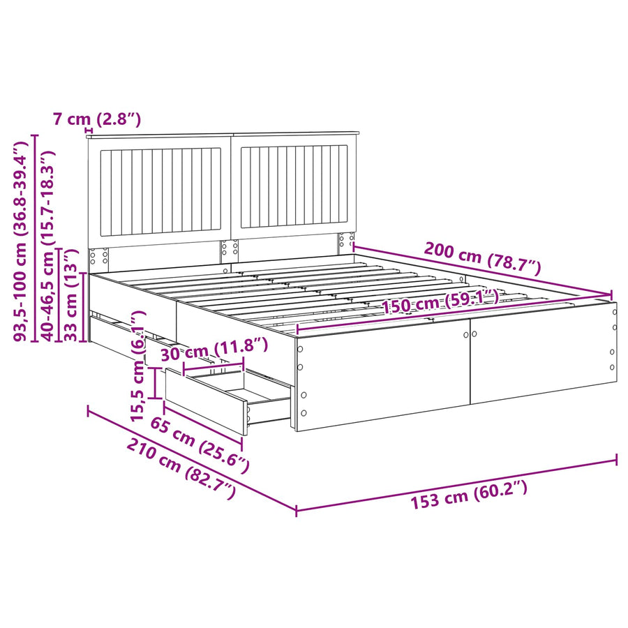 Bedframe Met Lade Ingenieurshout 150 x 200 cm Sonoma eiken