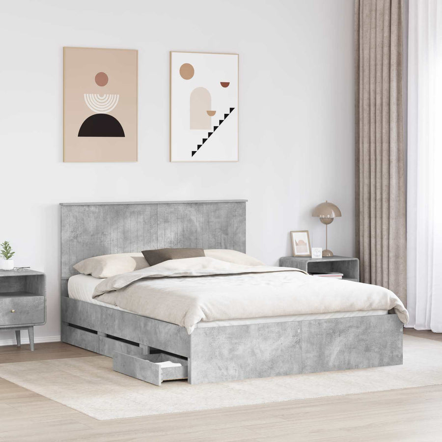 Bedframe Met Lade Beton Grijs Ingenieurshout 150 x 200 cm Betongrijs