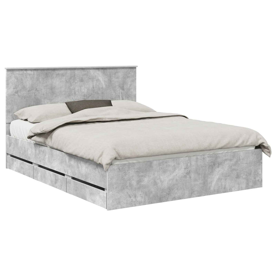Bedframe Met Lade Beton Grijs Ingenieurshout 150 x 200 cm Betongrijs