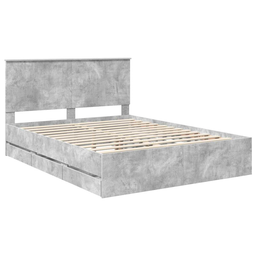 Bedframe Met Lade Beton Grijs Ingenieurshout 150 x 200 cm Betongrijs