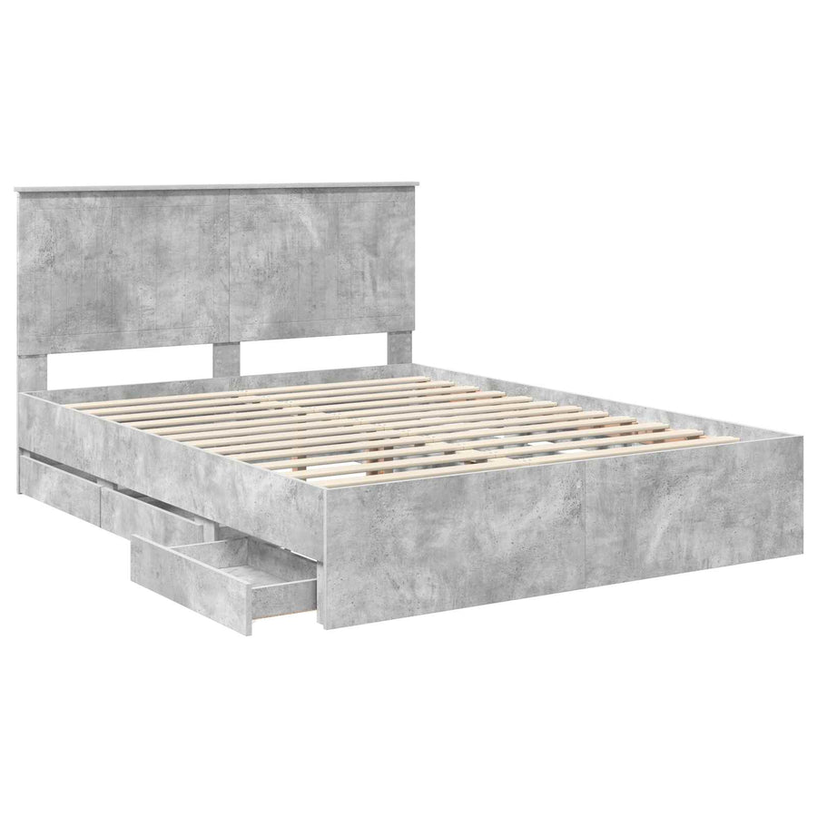Bedframe Met Lade Beton Grijs Ingenieurshout 150 x 200 cm Betongrijs