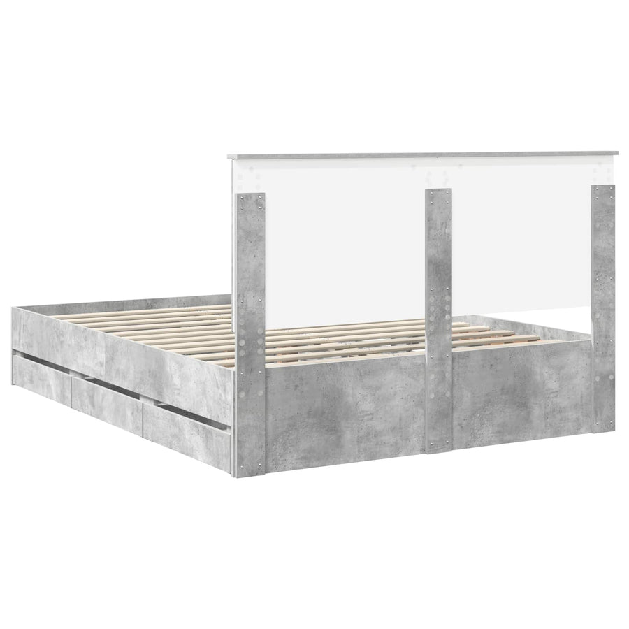 Bedframe Met Lade Beton Grijs Ingenieurshout 150 x 200 cm Betongrijs